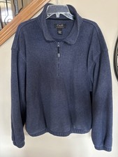 Croft Barrow 1/4 Zip Pull Over Blue Fleece Sweater Men's Size Large Casual