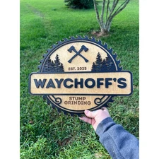 Custom Stump Grinding & Tree Service Laser Cut Wood Logo Sign Modern Business