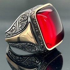 925 Silver Natural Ruby Stone Ring , Man Handmade Silver Ring