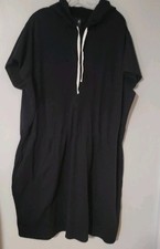 J Jason Wu French Terry Short Sleeve Hoodie Dress Black 3X Black Cinched 