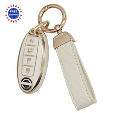 Key Fob Cover with Leather Keychain for Nissan Altima Maxima Rogue Armada Soft