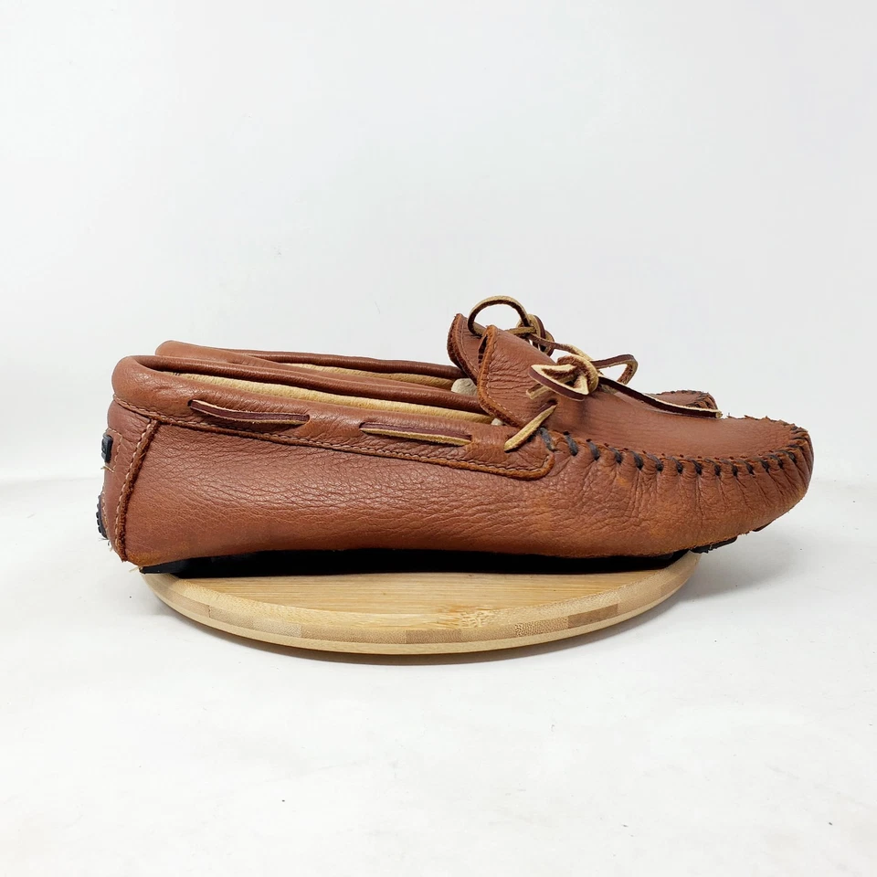 Minnetonka Mocasín Para Hombres 10 Zapatos de Cuero Marrón Piel de Alce Mocasines de Conducción Preppy Foto 2 de 4