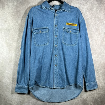 #ad Vintage Gasoline Shirt Mens Large Blue Denim Button Up Long Sleeve Pockets $27.97