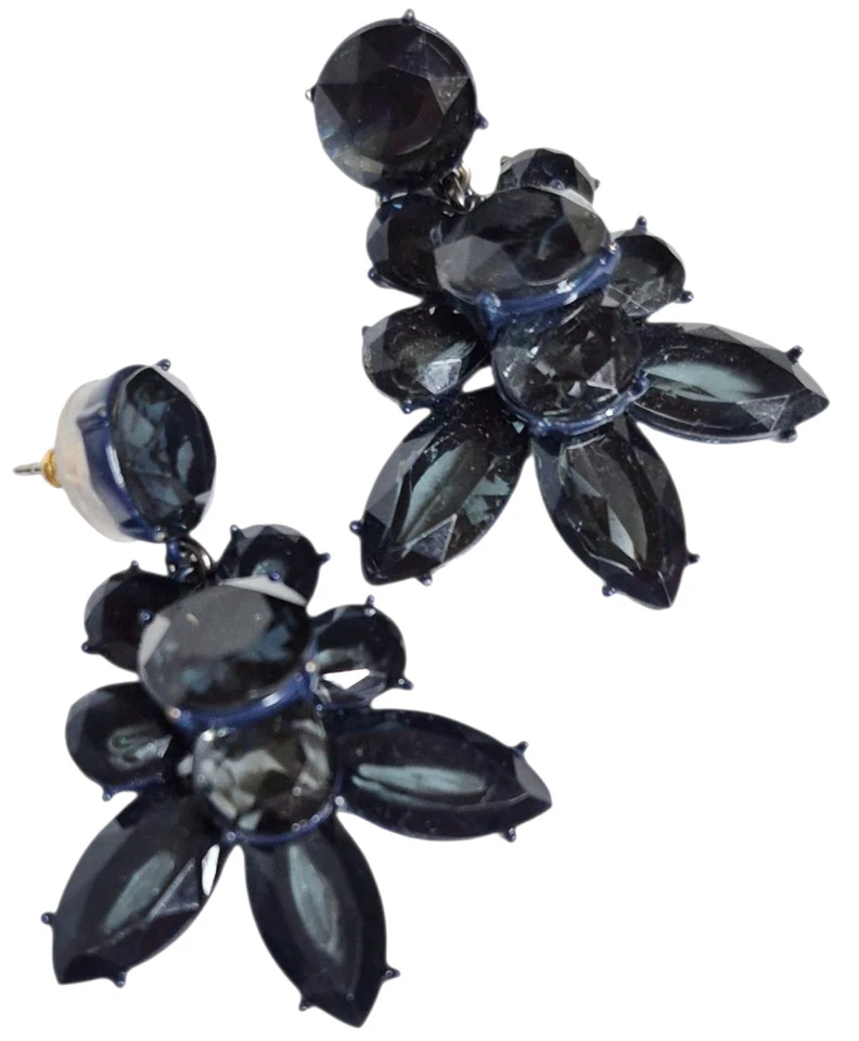 Pendientes colgantes J.Crew Cab Fan cristal llamativo azul marino enchapados en oro claro buey Foto 3 de 4