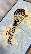 Boleslawiec Polish Pottery 10.5 Inch White w/ Peacock Colors Spoon Rest.