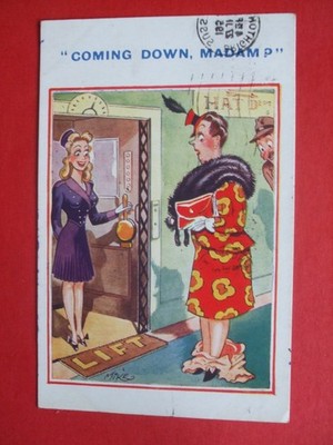SAUCY Comic POSH LADY VERLIERT HÖSCHEN WARTET AUF HEBEN KOMMT RUNTER MADAM