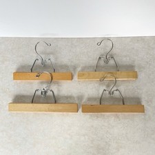 Lot of 4 Vintage Wood Wooden Clamp Hangers for Dress Pants Skirt 9" 10.25"
