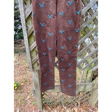 Women's Lilly Pulitzer Brushed Corduroy Pants Brown with Blue Birds Sz 4 EUC