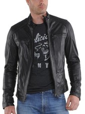 New Mens Leather Jacket real lambskin coat biker motorcycle racer cafe Slim M754