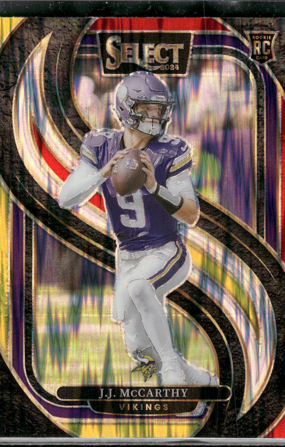 #134 J.J. McCarthy 2024 Panini Select Rookie Red & Yellow Prizm Shock
