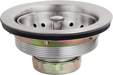 Kitchen Sink Strainer  Stopper Combo 3-1/2" Drain Stainless Steel Rubber