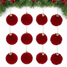 Velvet Christmas Tree Balls: 12pcs Plastic Flocked Balls Ornaments Red 2.36 I...