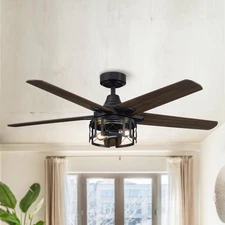 52" Rustic Reversible 5-Blade Indoor Ceiling Fan with Light Dark Brown/ Cherry