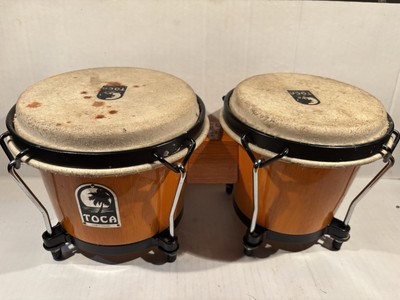 Toca Percussion Hand Bang BongoWood Drums 6'' and 7'' Brown Amber Vintage