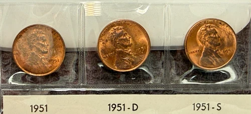AU/UNC 1951 P-D-S Lincoln Wheat Cent Year Set