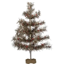 Primitives by Kathy Retro Silver Tinsel Tree Red Holiday Christmas Vintage Look