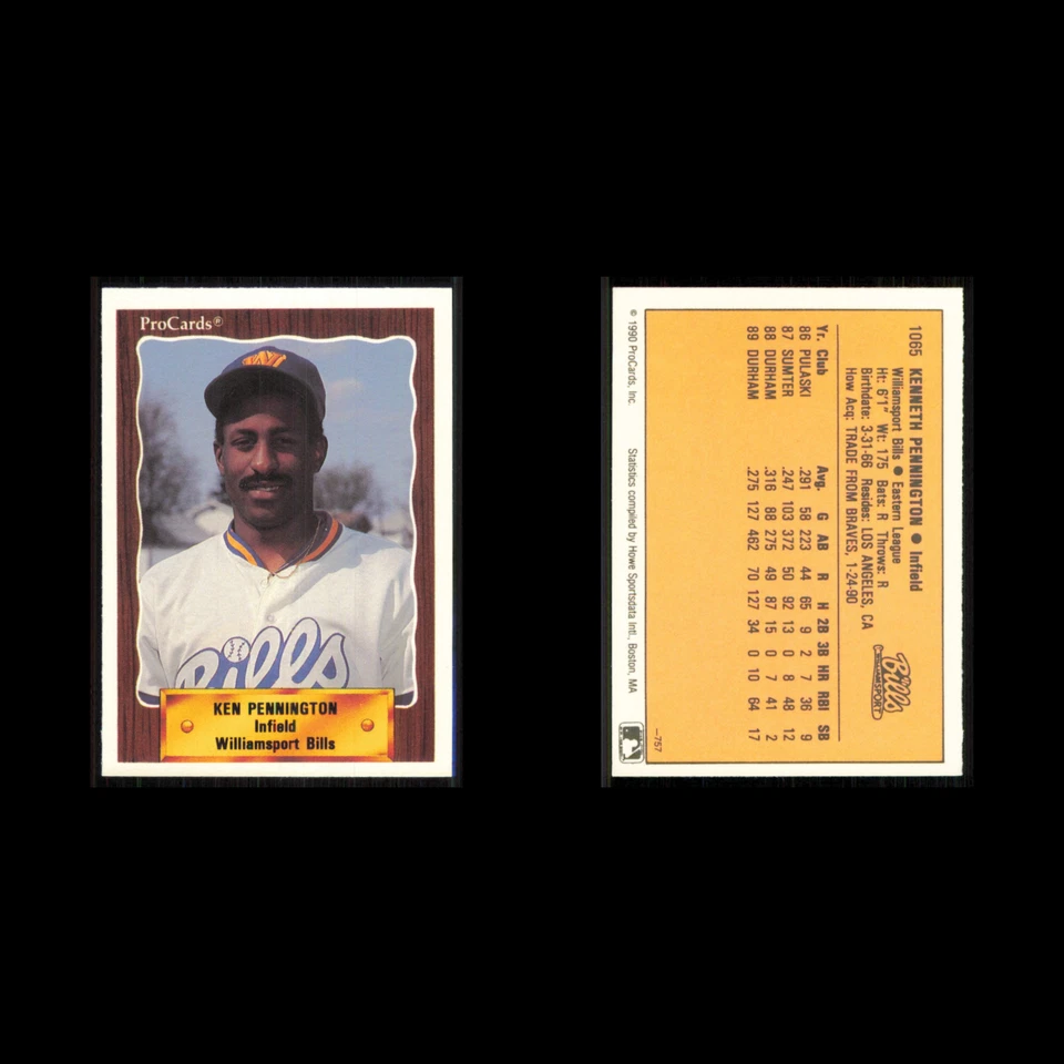 Ken Pennington #1065 1990 ProCards Williamsport Bills Baseball Card MLB NM - Image 3 of 3