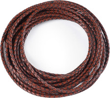 5.5 Yards Genuine Leather Cord 4Mm round Braided Bolo Leather Cord Brown Leather