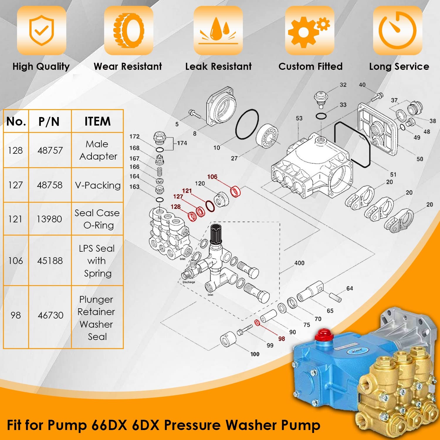 34262 Seal Kit for CAT Pump 66DX 6DX Pumps 6DX35G1I 6DX40G1I 66DX30G1I 66DX35...
