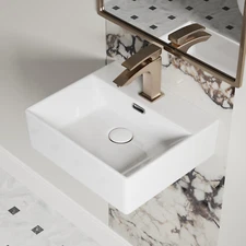 Los Flexi 16" x 14" Wall Mounted Vessel Sink with Overflow, White Ceramic Sink