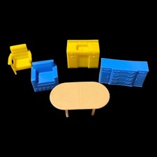 60s Marx Plastic Dollhouse Toy Furniture Miniature Table Sink Chairs Dresser Lot