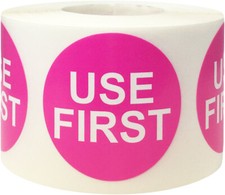 Hot Pink "Use First" Circle Stickers | 1.5" Inches Round | 500 Pack