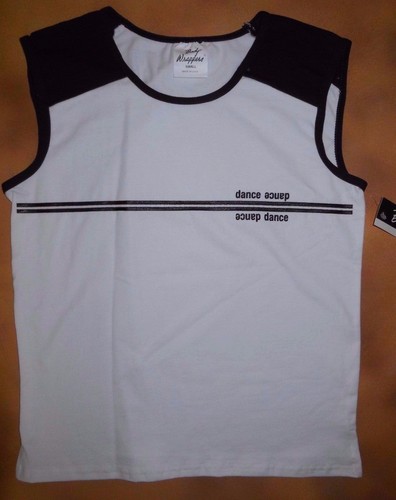 Body Wrappers White Pullover Top BlackTrim Dance Screenprint Ladies Szs #7920 - Picture 3 of 5