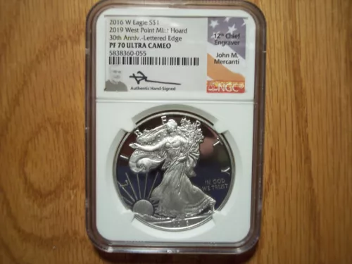 2016 W $1 1oz Proof Silver Eagle PR70 NGC John Mercanti Lettered Edge