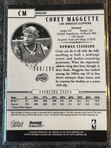 2007-08 Bowman Sterling Refractor #CM Corey Maggette /199 - Picture 2 of 3