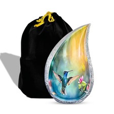 TOSENG Memorials Teardrop Urn for Ashes Large Blue Hummingbird Cremation Urn