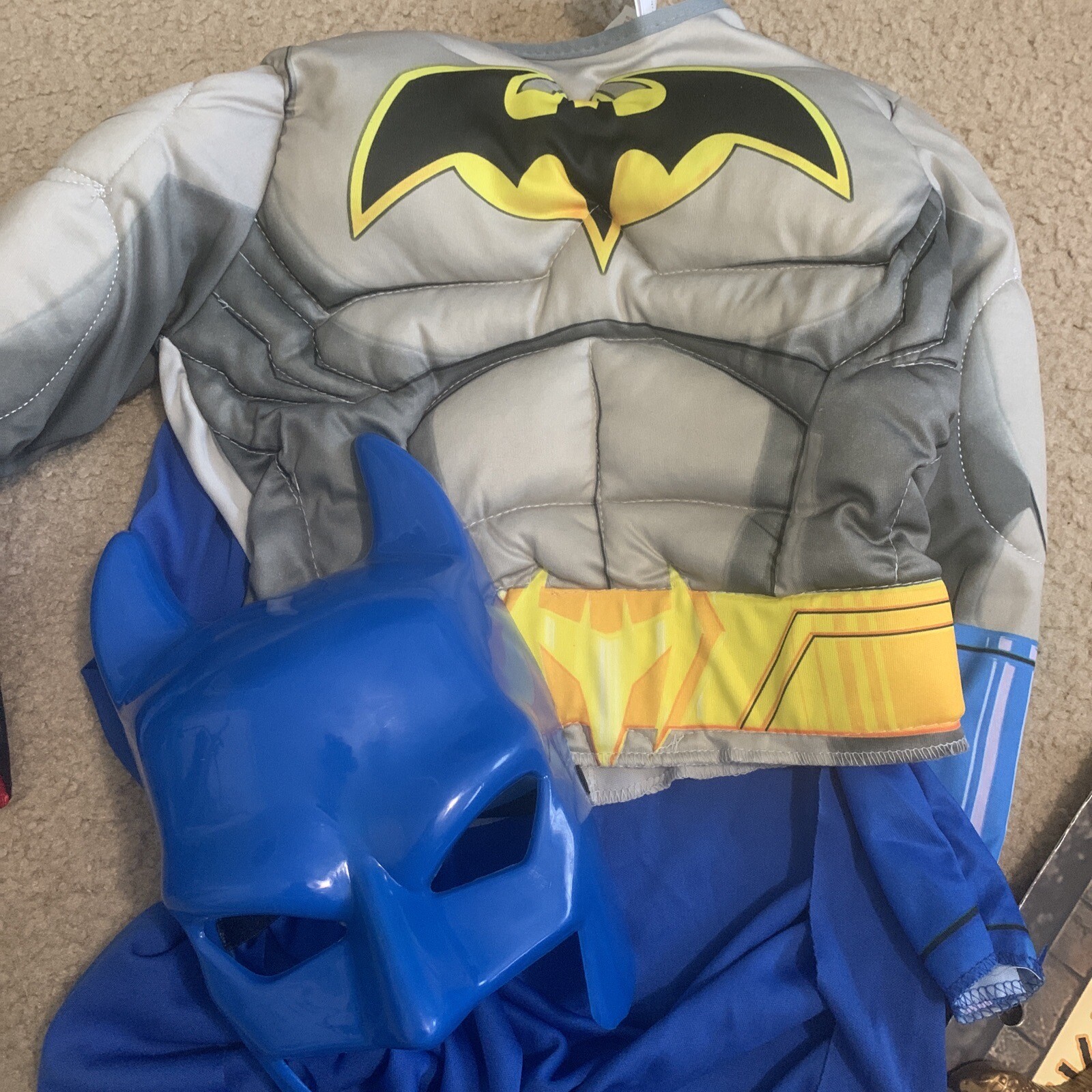 BATMAN UNLIMITED MUSCLE CHEST CHILD Top With Cape  & Hard Mask One Sz Halloween