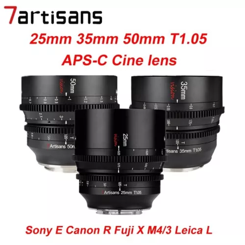 7artisans 25mm 35mm 50mm T1.05 Cine Lens MF APS-C Camera Lens for Sony Canon 