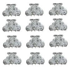 JCGY Dz Pk Mini Hair Claws Silvery White Sparkly Crystals Bridal Hair Claw 6-1-D