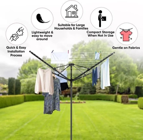 60M Aeratore Rotante Asciugabiancheria Resistente 4 Bracci Giardino Esterno Linea Lavaggio 50M - Foto 5 di 9
