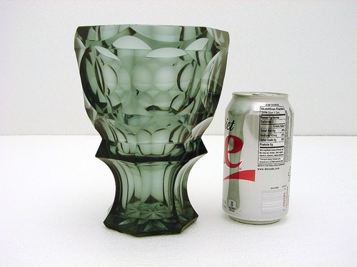 Midcentury Modern Bohm Blue-Green / Teal Crystal Glass Vase Signed BÖHM Kristal - Picture 2 of 9