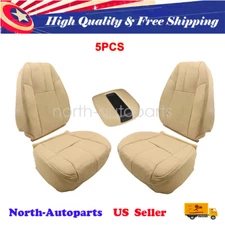 Driver & Passenger Bottom & Top Seat Cover Tan For 07-13 Chevy Tahoe GMC Sierra