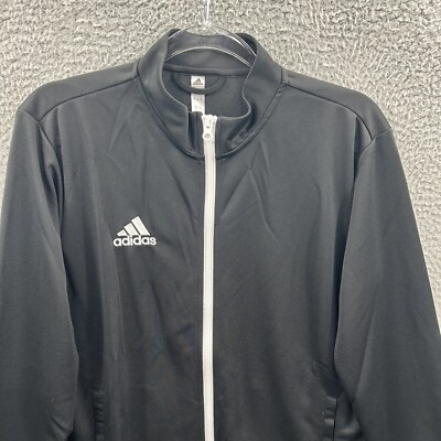 Adidas Jacket Women Medium Black White Full Zip Coat Lightweight