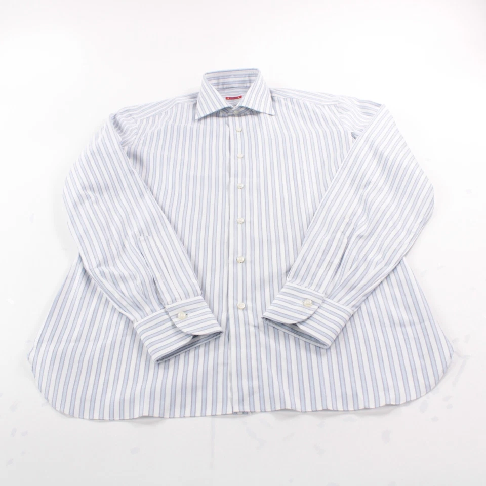 Camisa de vestir Kiton nueva sin etiquetas talla 15,5 39 azul con rayas blancas 100 % algodón Foto 3 de 4