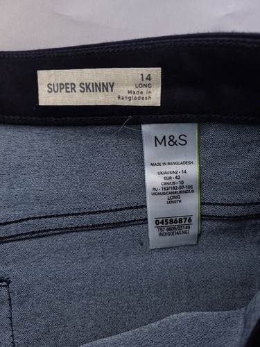 M&S Jeans Size 14 L Jeggings Skinny Stretch High Waist Lightweight Dark Blue - Picture 3 of 6