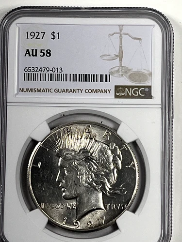 1927 Peace Dollar :  NGC AU58