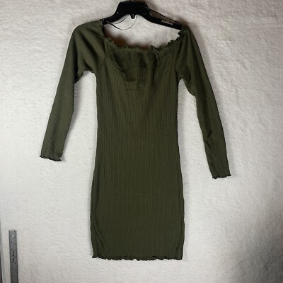 vero moda bodycon dress Women's Sz M Lettuce Trim Rib-Knit Mini Off-The-Shoulder Zapakasa Women Sparkly Gold Size:38 MA/M Style_V Neckline Dresses & Gowns