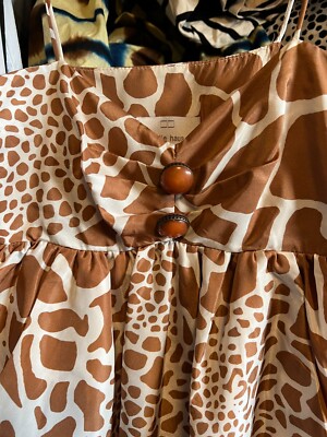 Julie Haus brown white giraffe print silk bubble dress w/ pockets size 2  party | eBay
