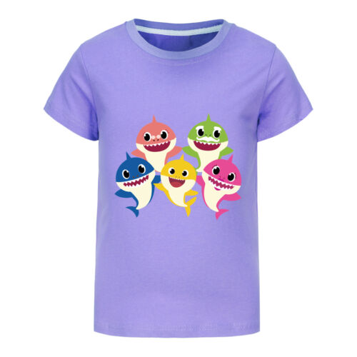 Kids Girls Boys Baby Sharks Costume T-Shirt Summer Casual Short Sleeve Tee Tops - Picture 24 of 53