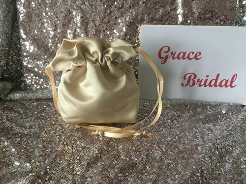CHAMPAGNE PLAIN DUCHESS SATIN DOLLY BAG B/MAID PROM FLOWER GIRL *UK MADE/SELLER* - Picture 4 of 6