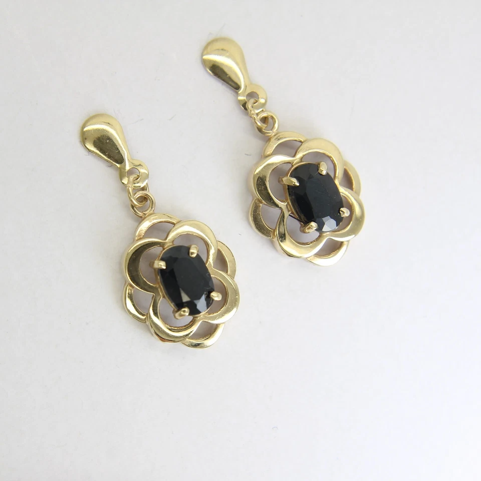 9ct Gold Natural Sapphire Drop Earrings - Image 2 of 4