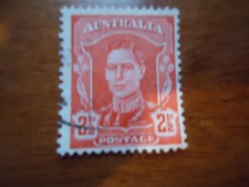 timbre Australie postage 2   1/2 d-George VI- rouge-filigrane oblitéré
