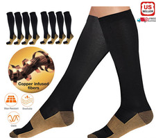 1-10 Pairs Copper Compression Socks 20-30mmHg Graduated Support Mens Womens Lot