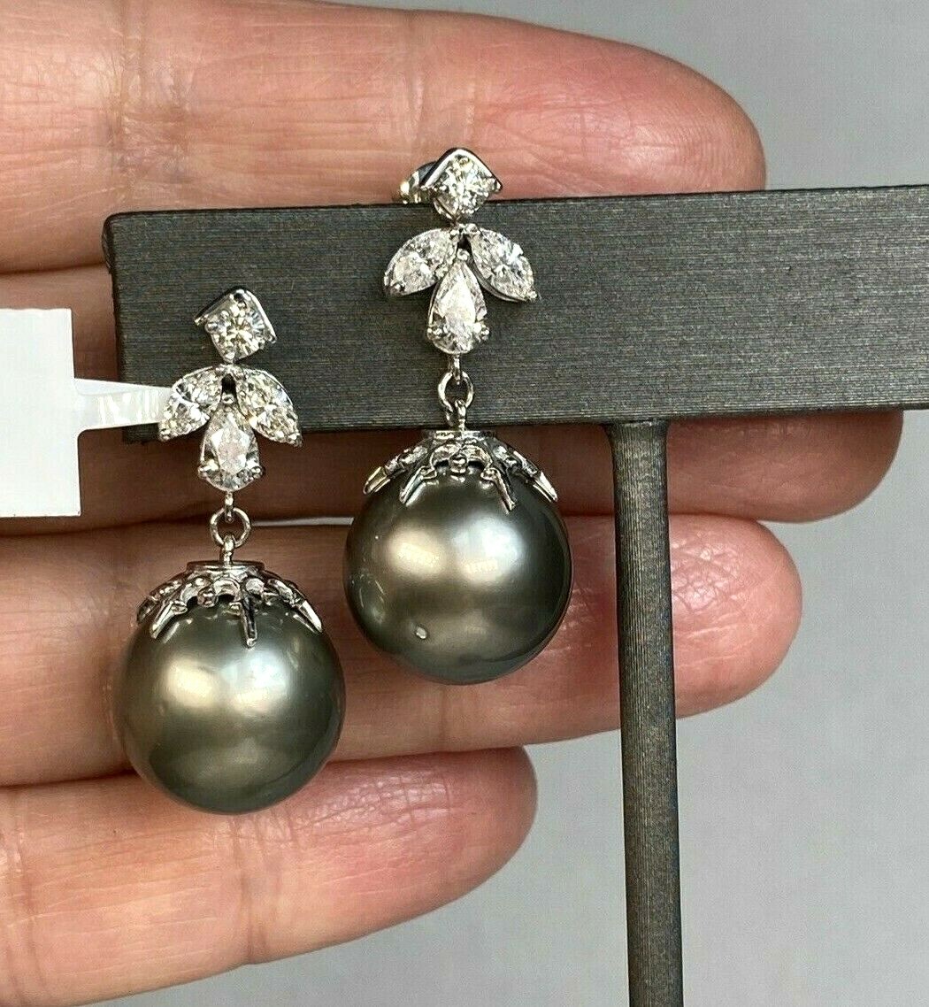 【TATIANA】Oldmoon Antique Pearl Earrings 韓国 ピアス Vintage Diamond Tahitian Pearl Earrings Estate Fine Jewelry