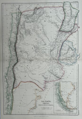 1860 La Plata, Chile, Patagonia Pięknie ręcznie kolorowana antyczna mapa autorstwa Blackie - Zdjęcie 1 z 3