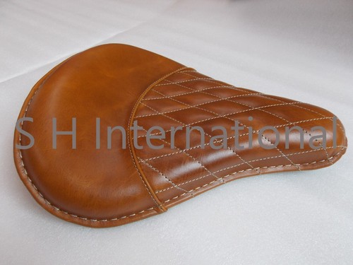 Fit For Royal Enfield Bullet Standard 350 500 Front Seat Brown Tan Leather - Picture 2 of 12
